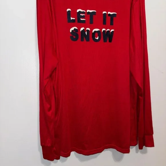 Mens Red Let It Snow Long Sleeve Pajama Top XL Cotton Blend - Picture 4 of 4